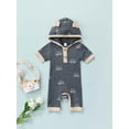 thumbnail image 2 of Chollius Newborn Baby Boys Girls Cotton Romper Outfit Short Sleeve Button Hooded Sun Print Jumpsuit Summer Casual Clothes Set, 2 of 9