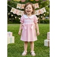 thumbnail image 6 of BemeyourBBs Kids Toddler Baby Girl Birthday Dress Outfit 1 2 3 4 Years Old Birthday Dress Summer Clothes Little Baby Girl Puff Short Sleeve Doll Collar Bow Letter Embroidery Front Bow A-Line Dress, 6 of 9