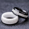 thumbnail image 4 of 8mm Black/White Ceramic Band Rings Men Women's White/Rainbow AAA Cz Ring Sz 6-10, 4 of 9