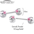 thumbnail image 6 of Body Candy 14G Womens Nipplerings Piercing 316L Stainless Steel 2Pc Rabbit on Moon Pink Mens Nipple Ring Set 9/16", 6 of 7
