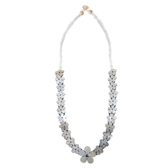 Plumeria Leis Tropical Dream Mother of Pearl Shells Necklace