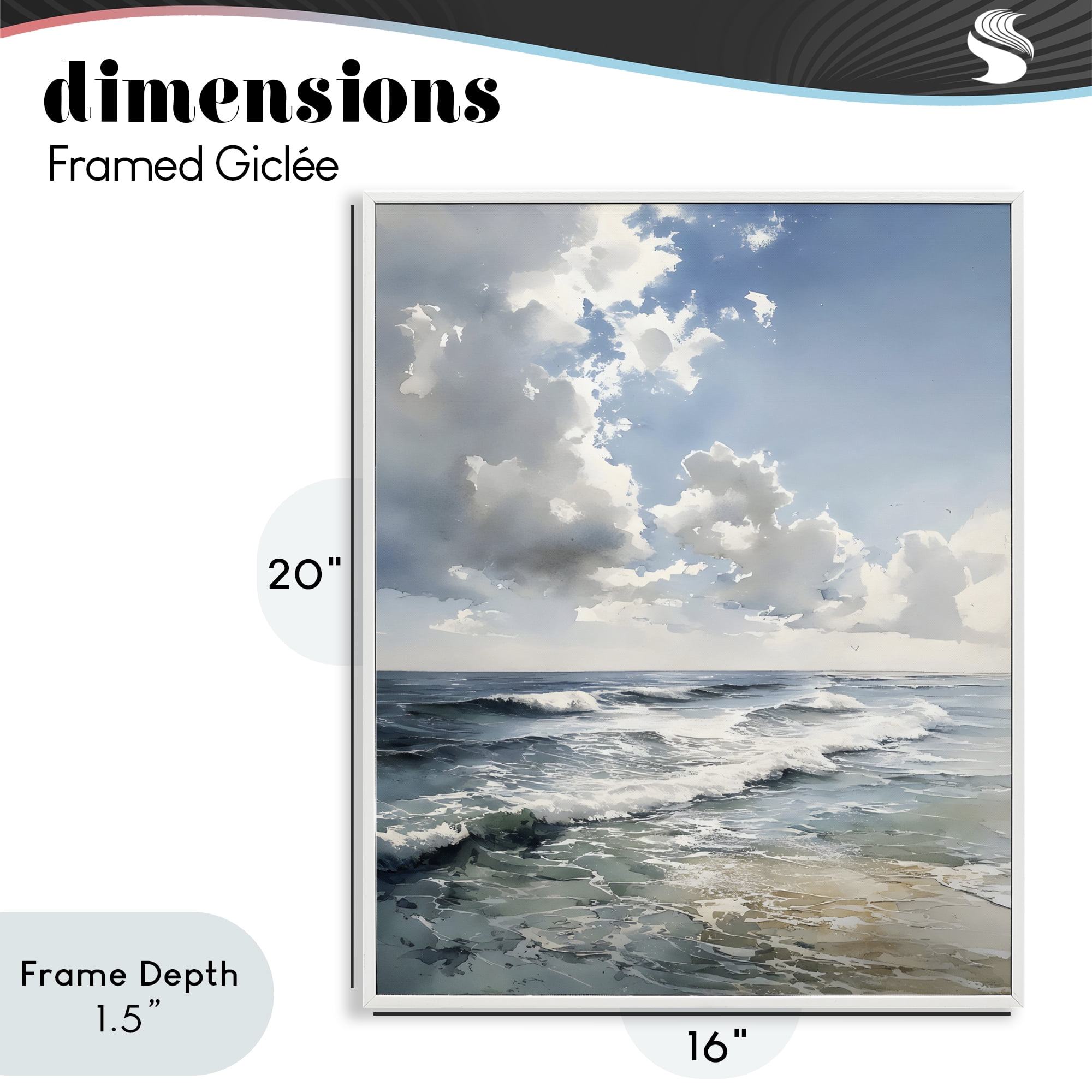 Stupell Industries Soft Waves & Clouds White Framed Giclee Art, design by Franklyn Gregory