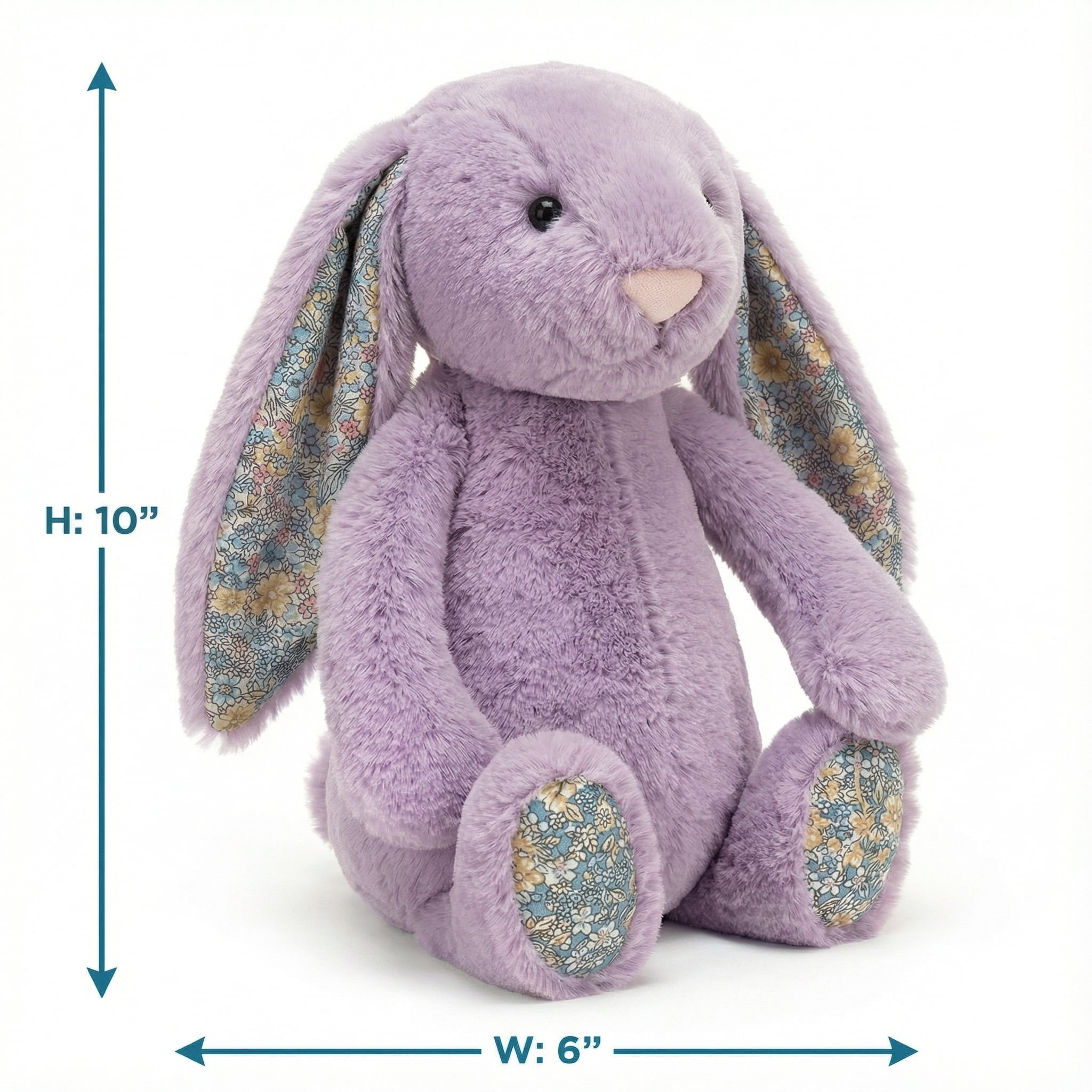 Aximioll 9.8" Lavender Lilac Easter Bunny Plush Toy with Flower Pattern Ears - Floral Rabbit Stuffed Animal Doll - Soft Fuzzy Vintage Cottagecore Spring Decor & Basket Stuffer Gift for Girls