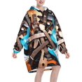 thumbnail image 2 of Music Guitar Print Oversized Blanket Hoodie, Wearable Blanket Adult For Women Men And Teenager, Super Soft Warm Flannel Fluffy Hooded Blankets Sweatshirt With Big Pocket, 2 of 8