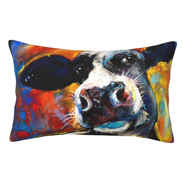 Fotbe Cow Funda de Almohada Decorativa Estilo Occidental, Lujo en Algodón, Fundas para Almohadas King, Cojín Estampado para Decoración del Hogar-14"x20"