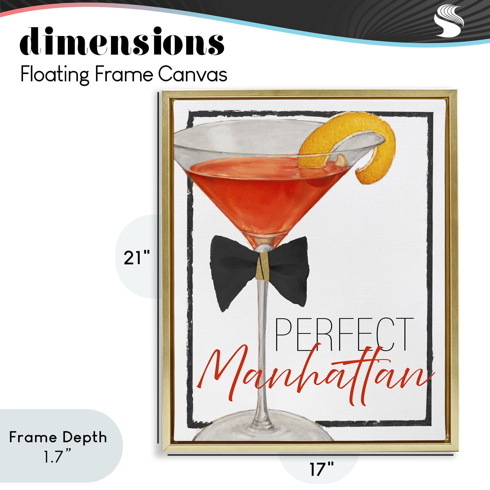 Stupell Industries Perfect Manhattan Cocktail Gold Framed Floater Canvas Wall Art, design by Lorenzo Collective