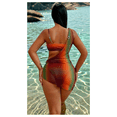 thumbnail image 5 of Women's Ombre Bikini Set - Sheer Wrap Skirt Swimsuit; Color Block 3 Piece Bathing Suit with Gold Ring Detail; Summer Beach Pool Swimwear for Women, 5 of 6