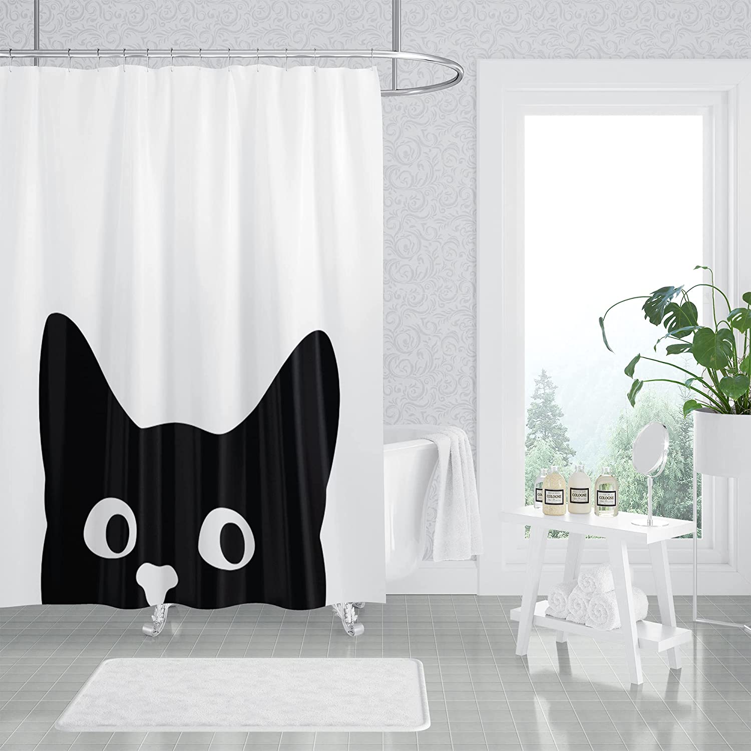SPXUBZ Cat Shower Curtains for Bathroom with Hooks Black Funny Animal