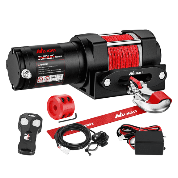 Nilight 3500 lbs ATV Winch 12V Electric Winch with Synthetic Rope and Red Winch Stopper, Wireless Remote, Wired Switch, Fairlead and Mounting Plate for ATV UTV Truck SUV