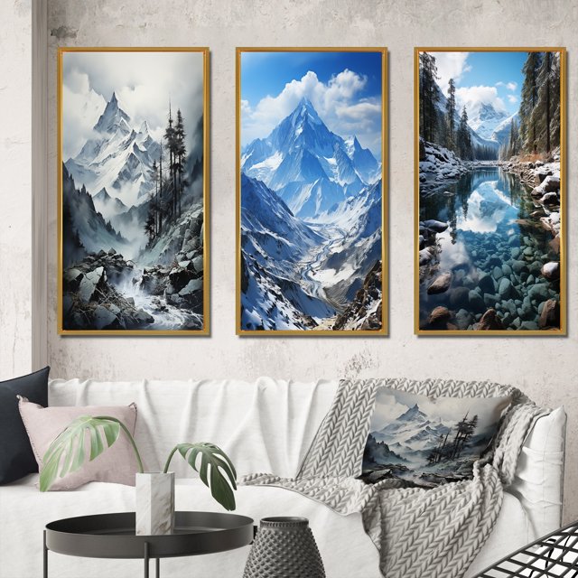 Designart "Soaring Summits Maple Crown " Canada Framed Wall Art Set Of 3 - White Canada Frame Gallery Wall Set For Home Decor