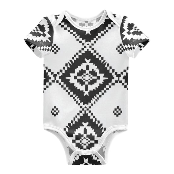 Black and White Art Squares Pure Cotton Bodysuit Short Sleeve Pajamas One-Piece Romper Unisex 3 Months
