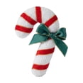 thumbnail image 2 of Cififendec Christmas Candy Cane Shaped Throw Pillow, 8.27", Striped Plush Cushion with Green Bow for Xmas Sofa Fireplace Mantel Decor Layout, 2 of 6