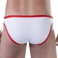 thumbnail image 4 of khonts,Men's Sexy Mesh Briefs Breathable Pouch Underwear Striped Elastic Waistband Classic Underpants White XL, 4 of 4