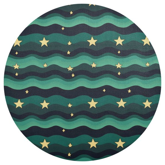 Green Wave Round Placemats Set of 6 Woven Non-Slip Washable Heat Resistant Table Mats 15.4 Inch for Kitchen Dining Decor