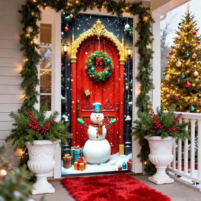 Christmas Door Cover Santa Claus Design Holiday Decoration for Front Door Indoor Wall Party Festive Decorations Merry Xmas Home Decor
