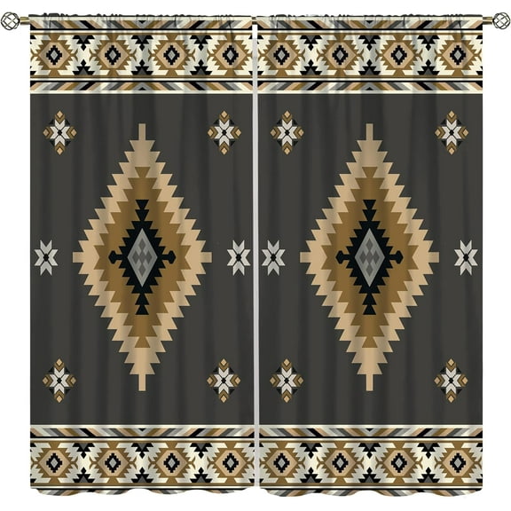 Aztec Curtains, Southwestern Native Tribal American Ethnic Pattern Western Boho Geometric Window Treatments for Living Room Bedroom Kitchen Beige Red Drapes 2 Panel Sets,52x84 Inch