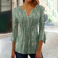 thumbnail image 2 of Jewelreauty Womens Elbow Length Tunic Tops Pleated V Neck Bell Sleeve Casual Button Blouses Shirts 2025, 2 of 5