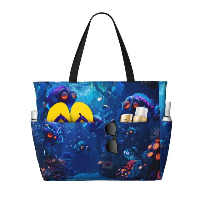 Fotbe Deep Sea Glowing Fishes Bolsa de Viaje para Playa - Resistente al Agua, Bolsa Tote de Gran Capacidad y Ligera con 7 Bolsillos para Mujeres y Hombres
