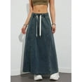 thumbnail image 4 of Rdhnmea Women's Denim Long Skirts Elastic Drawstring High Waist A Line Maxi Flare Jean Skirt with Pockets Summer Spring Y2k Streetwear, 4 of 9