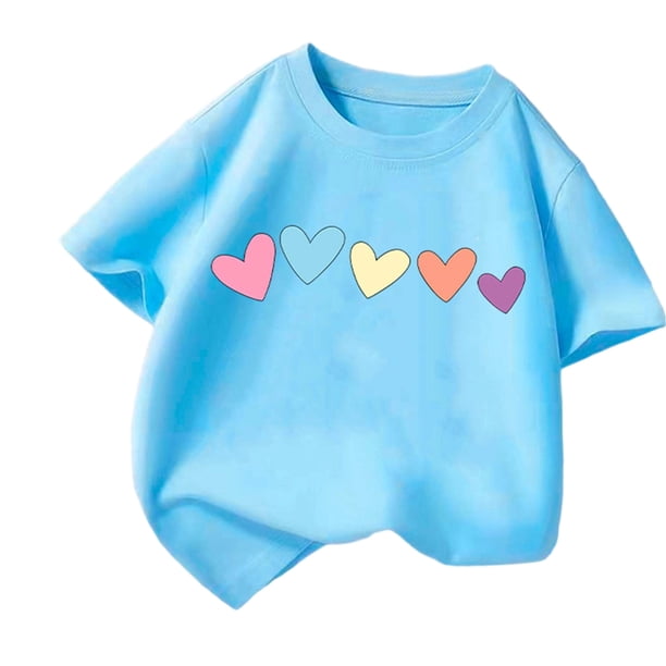 Blusas y camisas de manga corta con cuello redondo para niños pequeños, camisetas de moda con estampado de cuello redondo, blusa de manga corta para niña