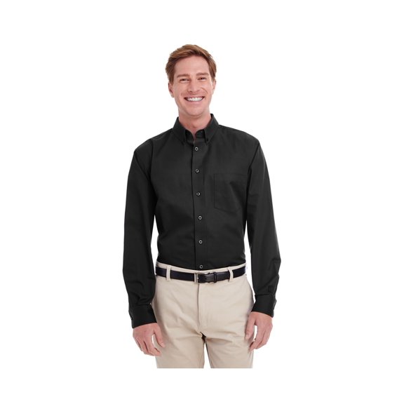 Harriton Men'S Foundation 100% Cotton Short-Sleeve Twill Shirt Teflon, M581 ,BLACK, 5XL