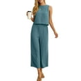 thumbnail image 3 of Cueply Women's Summer 2 Piece Outfits Lounge Sets Sleeveless Crop Top Wide Leg Cropped Pants with Pockets, 3 of 7