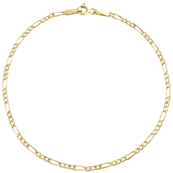 Real 10K Yellow Gold 2mm Hollow Plain Fiagro Link Bracelet / Anklet 10 Inches