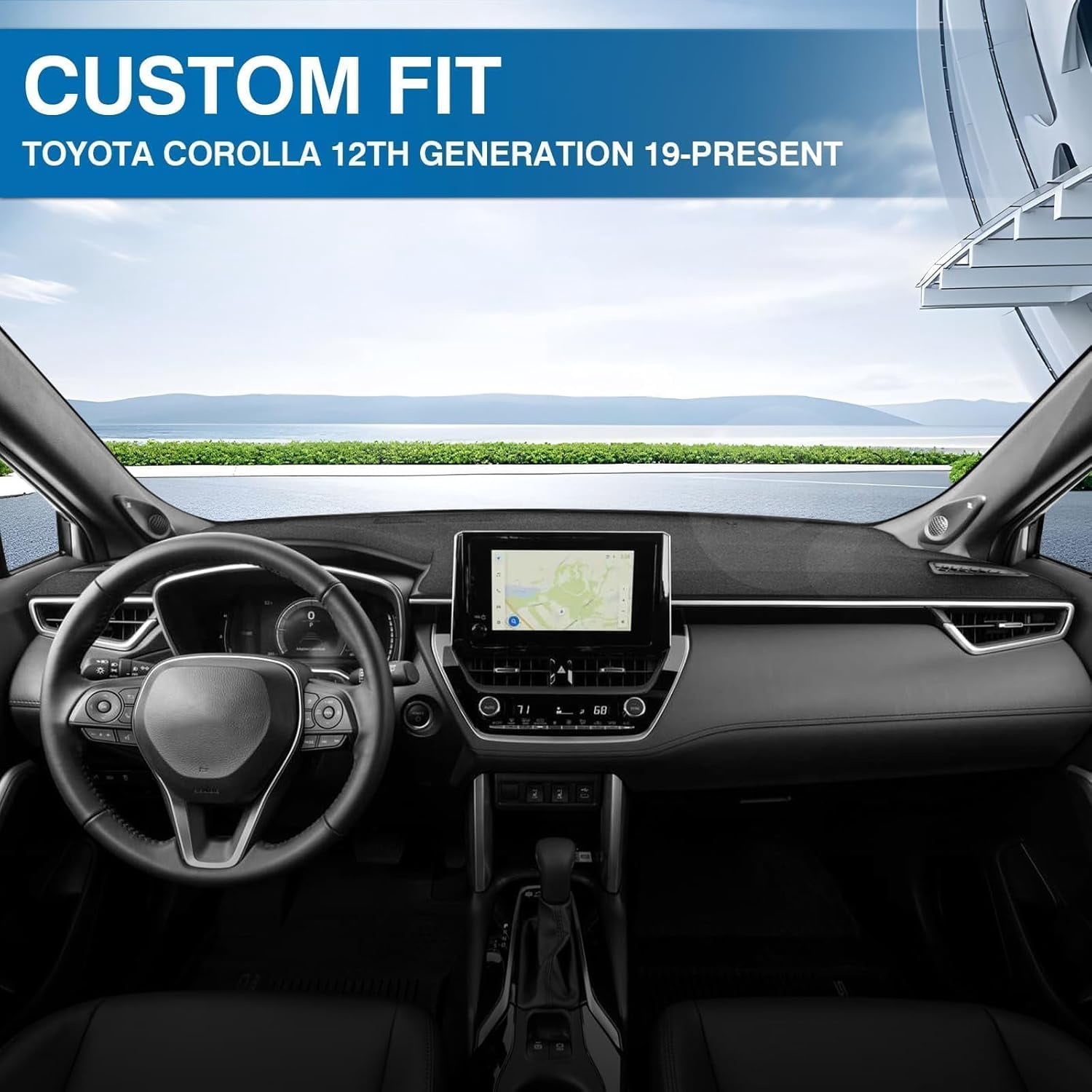Canvcle Car Dash Cover for 2019-2025 Toyota Corolla Sedan(L LE SE XLE XSE), Hatchback(SE XSE) Left Hand Driving Non-Slip Polyester Interior Accessories for Corolla No Glare Black