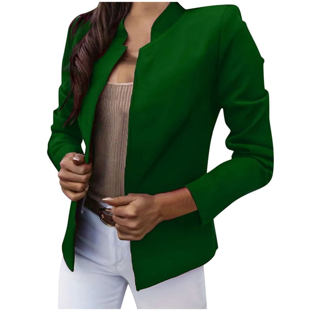 GDREDA Blazer Élégant à devant Ouvert et Col Cranté pour Femmes, Veste de Travail Verte, TTTTG
