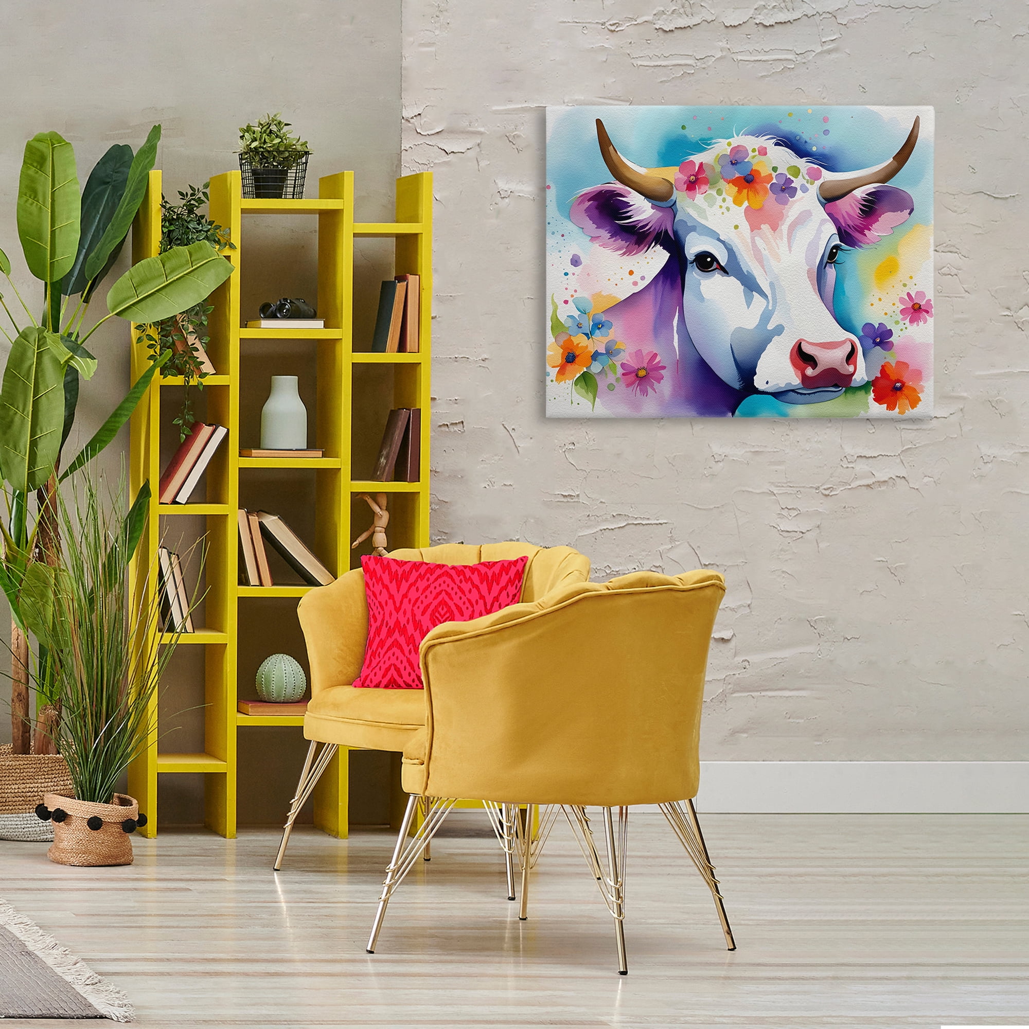 Stupell Industries Flower Speckled Cow Animals & Insects Painting Gallery Wrapped Canvas Art Print Wall Art, 40 x 30