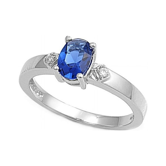 Oval Center Simulated Sapphire Cubic Zirconia Ring Sterling Silver 925 Size 4