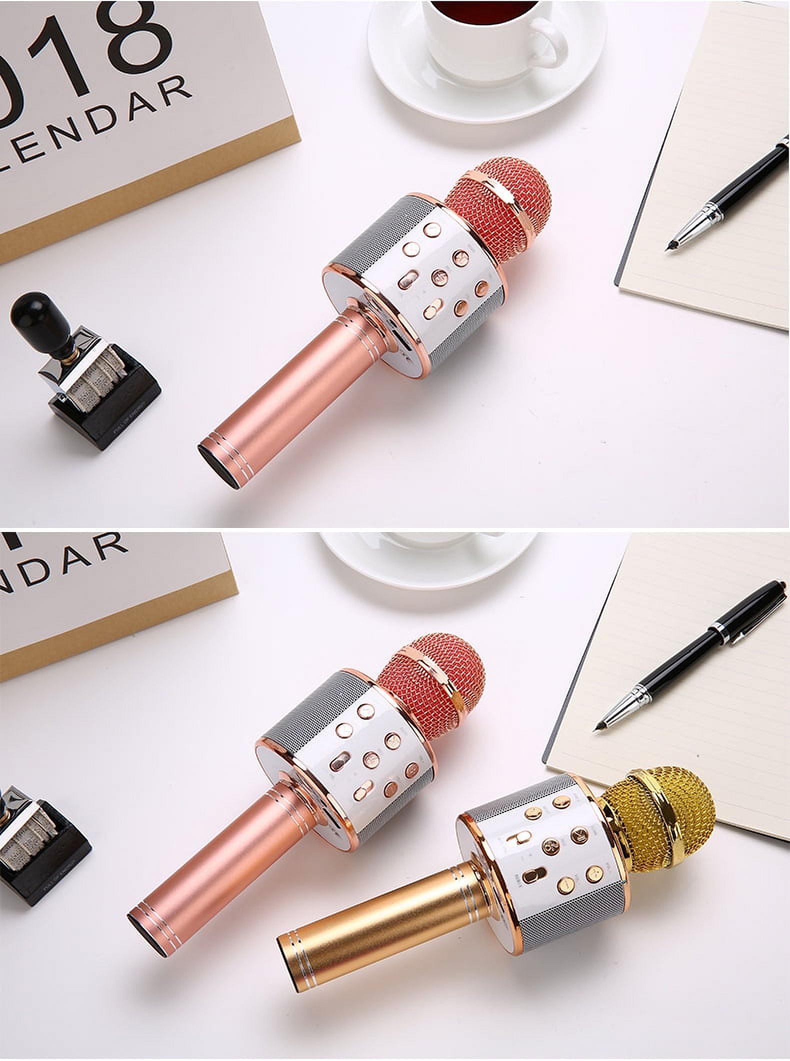 Wireless Bluetooth Karaoke Microphone for Kids, 5-in-1 Portable Handheld Karaoke Mic Speaker Player Recorder with Adjustable Remix FM Radio for Kids Girls Boys Teens Birthday