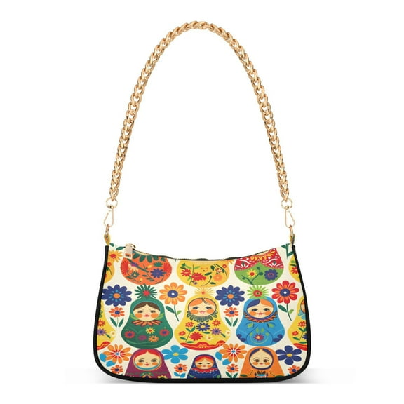 Ryvnso Traditional Wooden Doll Womens Chain Shoulder Bag Tote Handbags Clutch Hobo Purse with Zipper for Travel