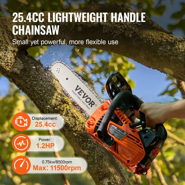 12" Gasoline Chainsaw 25.4CC for Wood Cutting-Powerful Engine for Efficient Cutting