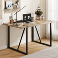 thumbnail image 4 of DECMAY Rustic Industrial Rectangular Wood Dining Table For 4-6 Person, With 1.5" Thick Engineered Wood color Tabletop and Black Metal Legs,Desk For Kitchen Dining Living Room, 55.1" x 31.4"x 29.9", 4 of 25