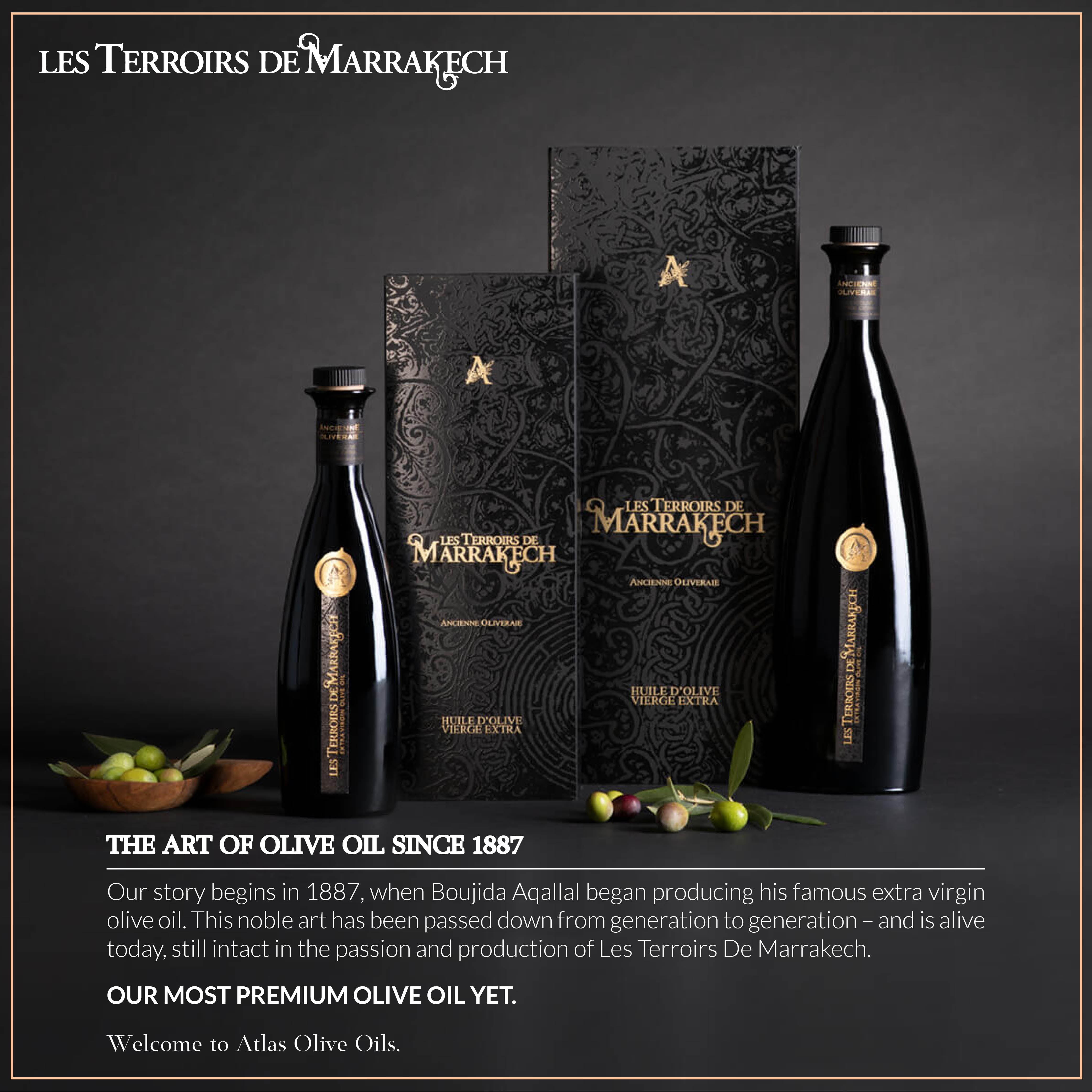 LES TERROIRS DE MARRAKECH Moroccan Organic Extra Virgin Olive Oil, Polyphenol Rich, Cold Pressed from Bicentenary trees, 8.5 Fl Oz Glass Bottle