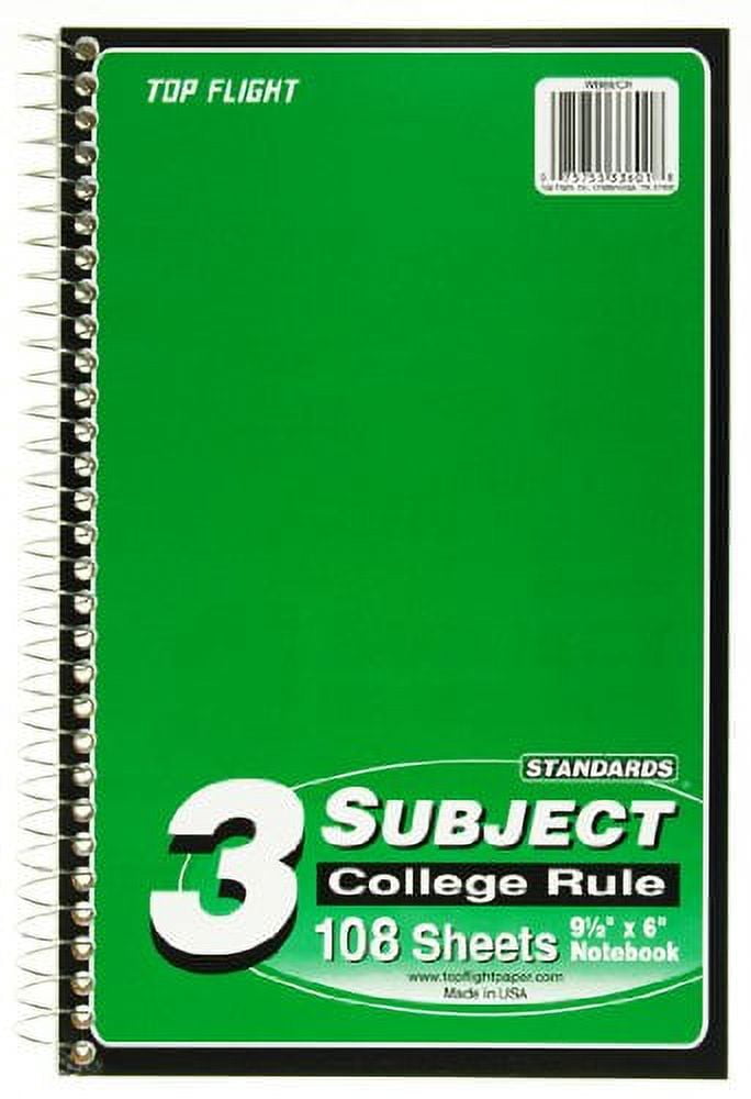 Top Flight 3 Subject Wirebound Notebook 108 Sheets College Rule (Pack of 10)