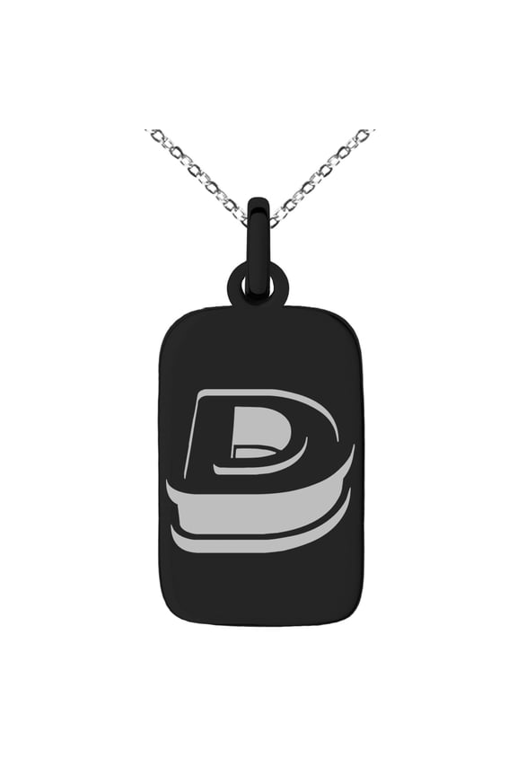 Stainless Steel Letter D Initial 3D Monogram Engraved Small Rectangle Dog Tag Charm Pendant Necklace
