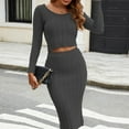 thumbnail image 6 of RYDCOT Women's 2 Piece Sweater Skirt Sets Matching Fall Winter Outfits Long Sleeve Ribbed Knit Crop Tops and Midi Bodycon Skirt Dress Sets on Clearance, 6 of 6