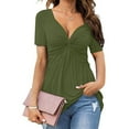 thumbnail image 1 of SwiftWear Womens Front Knotted Deep V-Neck Blouse T Shirt Short Sleeve Oversized Tunic Tops Summer Solid Pullover Tees 2025, 1 of 6