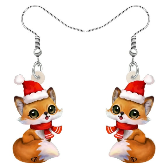 NEWEI Adorable Christmas Fox Earrings Santa Hat Fox Acrylic Dangle Lightweight Jewelry For Women Animals Lovers Charms Birthday Holiday Christmas Day Gifts