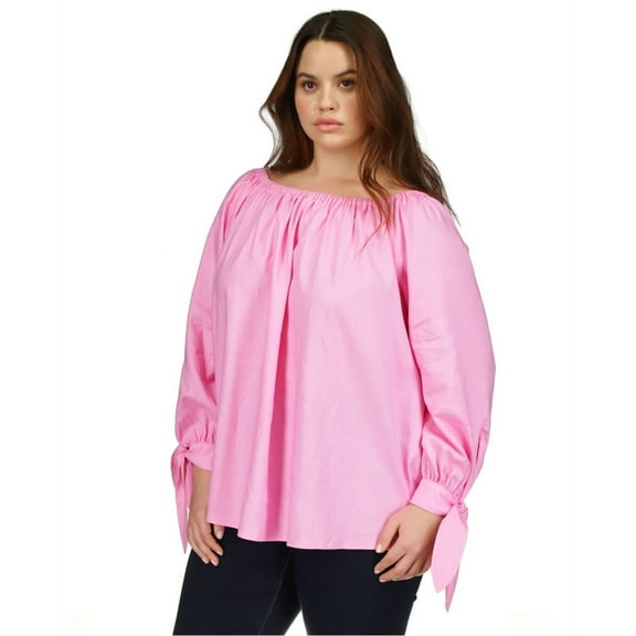 Michael Kors Womens Tied Cuff Peasant Blouse, Pink, Plus Size, 3X