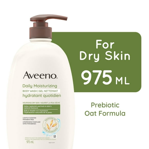 Aveeno Daily Moisturizing Body Wash, Dry Skin Care, Gentle Cleanser, Oat, Emollient, Shower Product, Lightly Scented, 975 mL