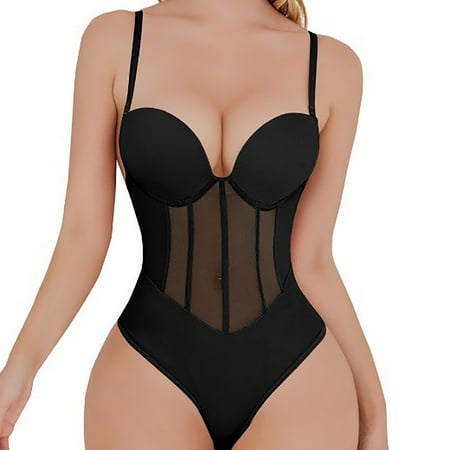 EINCcm Women Black Bodysuit Sexy Tummy Control Shapewear Bodysuit Mesh Backless Bodyshaper Corset