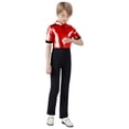 thumbnail image 3 of YiZYiF Justaucorps Complet pour Garçons Combinaison à Manches Courtes Tenue de Danse Jazz Métallique Extensible Rouge 16, 3 of 5
