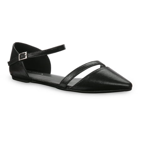 

Mio Marino D Orsay Pointed Toe Flats - Womens Ankle Strap Dress Shoes - Quick Release Buckle (Beige 5.5)
