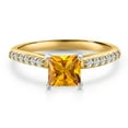 thumbnail image 3 of Gem Stone King 10K Two Tone Gold Yellow Citrine and Lab Grown Diamond Engagement Ring for Women | 1.18 Cttw | Princess 6MM | Gemstone November Birthstone | Size 6, 3 of 6