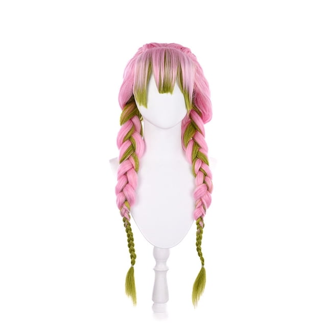 Peluca de cosplay de anime de 80 cm de largo trenzada rosa y verde para todos