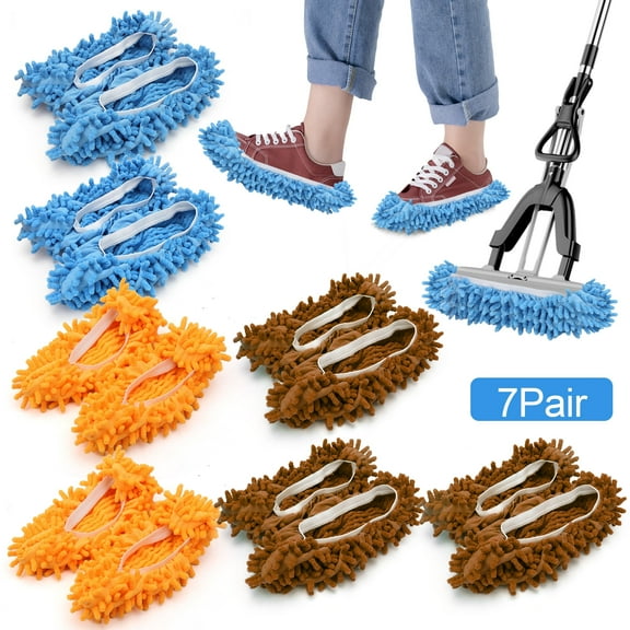 7 Pairs Mop Slippers, EEEkit Microfiber Dust Duster, Multi-Function Reusable Foot Socks, Floor Cleaning Shoes Cover for House Kitchen Office