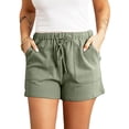 thumbnail image 1 of Pantalones cortos de mujer Pantalones elásticos de cintura alta con cordón Pantalones cortos de color puro Pantalones casuales de verano Verde M, 1 of 6